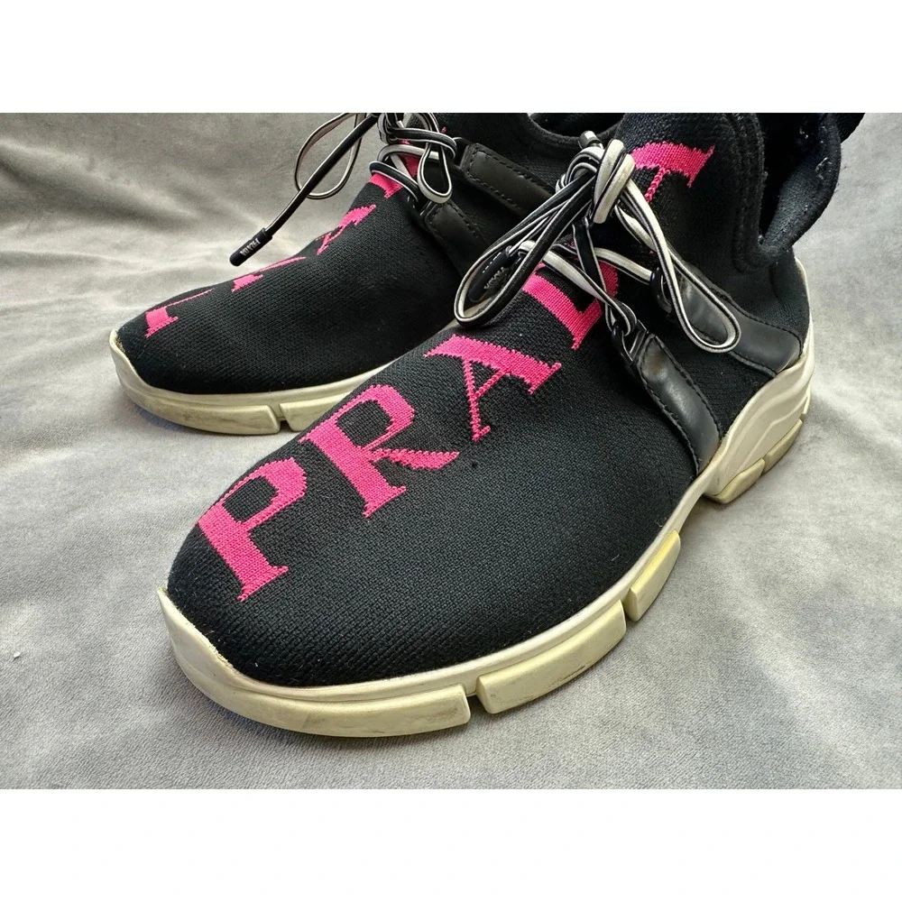 Prada Athletic Nylon Running Sneakers Women US 5 EU 35 Black And Pink